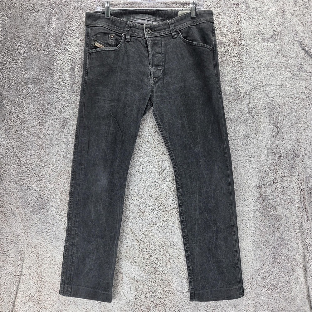 Diesel Jeans Mens 31x34 Black Darron Regular Slim Tapered Altered Hem 0800W